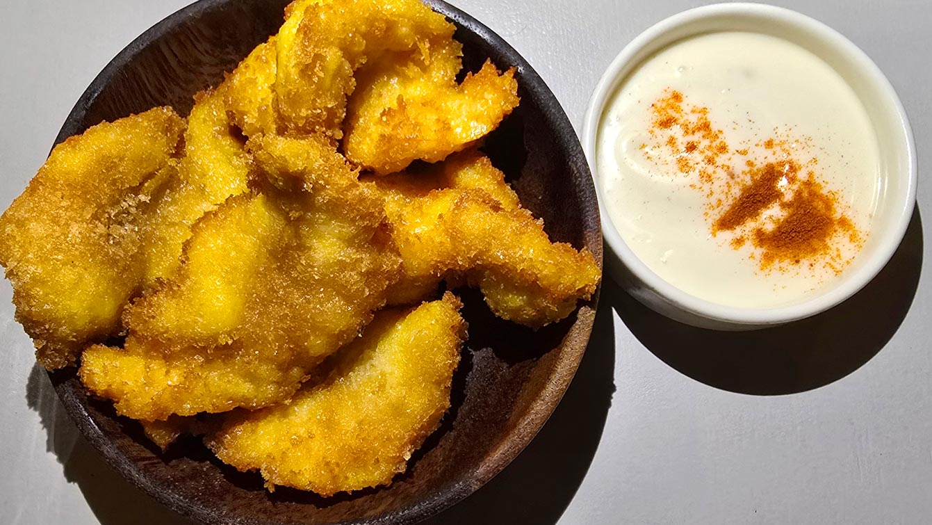 Crevettes panko (mayo chili-citron vert) au restaurant Apospero, Chora d'Amorgos
